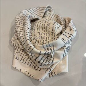 Cream and Black Text Print Infinity Scarf